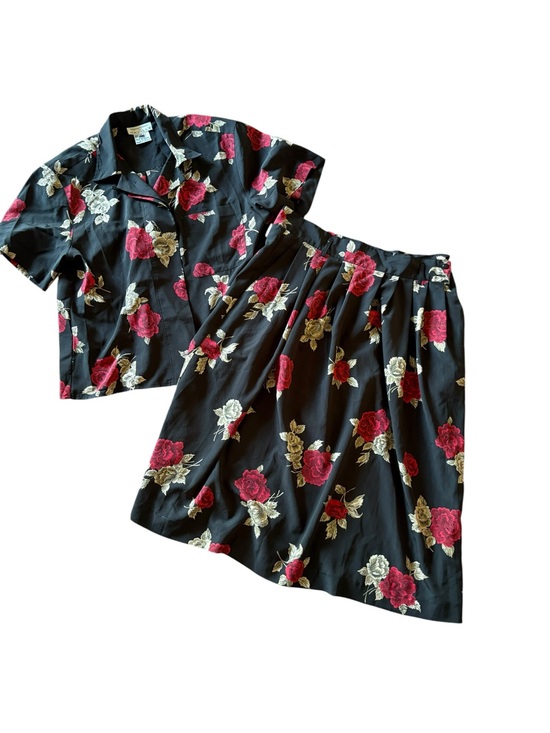 Rena Rowan Dresses & Skirts - Vintage Rena Rowan for Saville Black Floral Matching Skirt Set Size 14/16